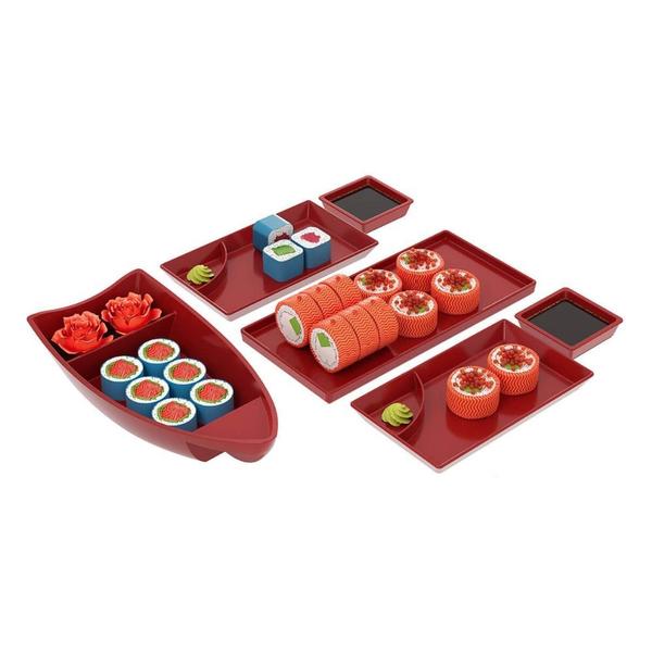 Imagem de Kit Para Servir Sushi Essential Vermelho 6 Peças 99328/1465 Coza