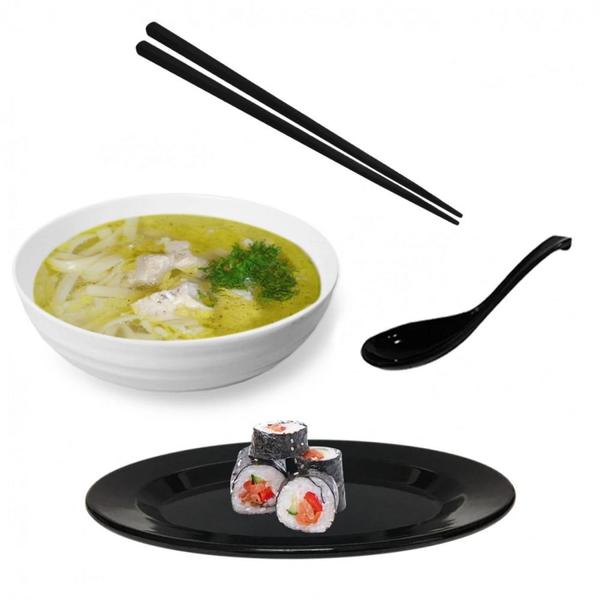 Imagem de Kit para Sopa Japonesa com Tigela 800 Ml + Prato Oval 25cm + Colher + Par de Hashi