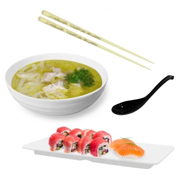 Imagem de Kit para Sopa Japonesa com Tigela 800 Ml + Prato Reto 27cm + Colher + Par de Hashi