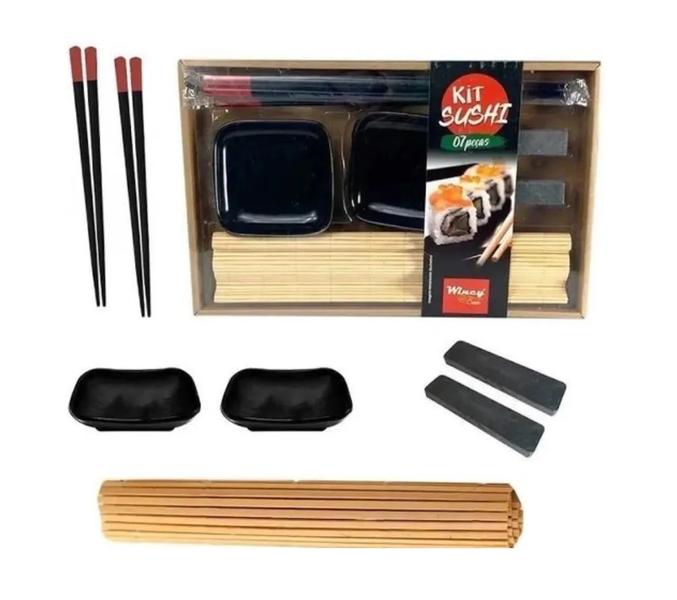 Imagem de Kit Para Sushi 7 Peças Hashi Reutilizável Comida Japonesa