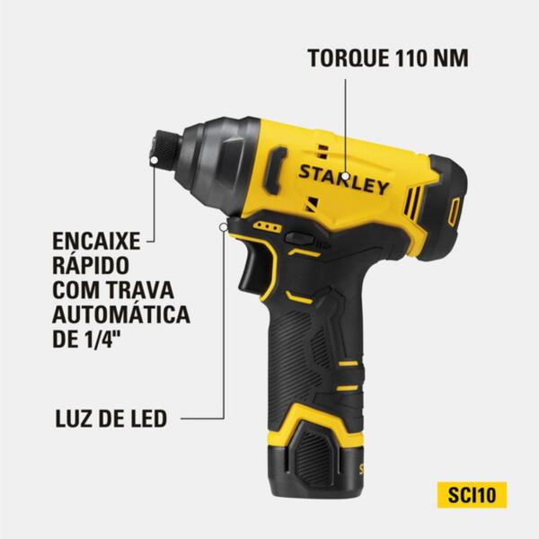 Imagem de Kit Parafusadeira de Impacto + Furadeira Impacto Bateria 12v Stanley C/ Maleta Metálica Profissional