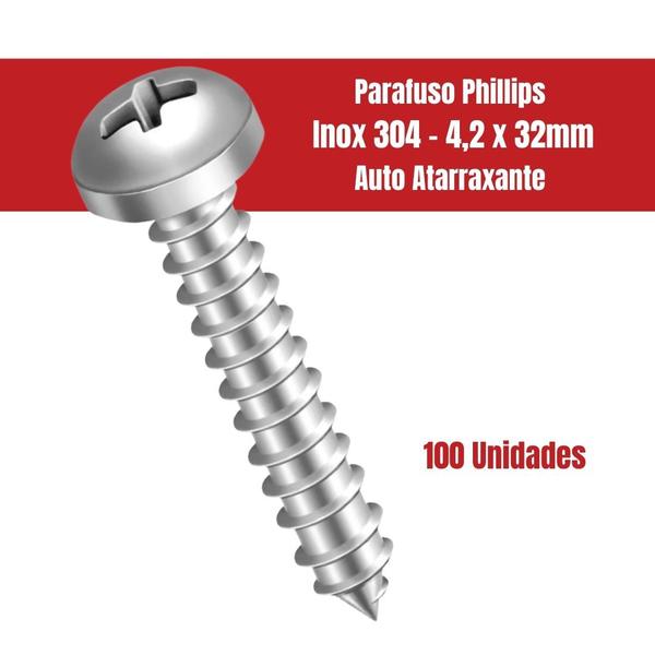 Imagem de Kit Parafuso 4,2x32 Inox 304 Phillips Com Bucha S6 100 Unid