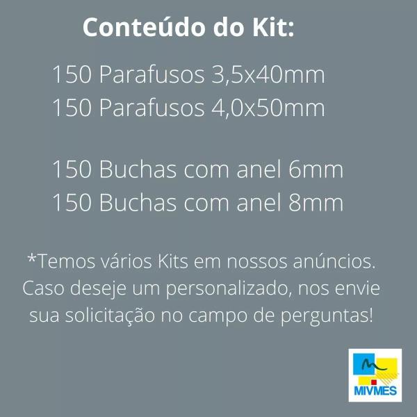 Imagem de Kit Parafuso + Bucha Com Anel 6mm 8mm - 600 Peças