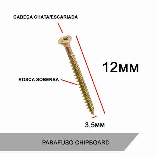 Imagem de Kit Parafuso Chipboard Philips Rosca Soberba Cabeça Chata 10 peças 3,5x12