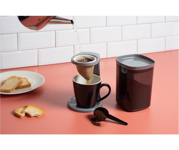 Imagem de Kit Passador De Café Coador Mini Cafézinho C/ 1 Refil Pote Hermético 900ml Porta Condimento Colher Vermelho - Ou