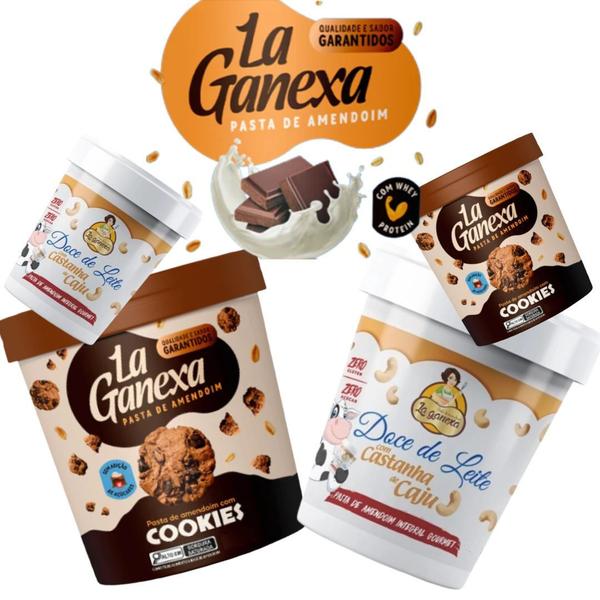 Kit Pasta de amendoim La Ganexa 450g Zero Açucar Cookies+1Sabor Imagem de Kit Pasta de amendoim La Ganexa 450g Zero Açucar Cookies+1Sabor