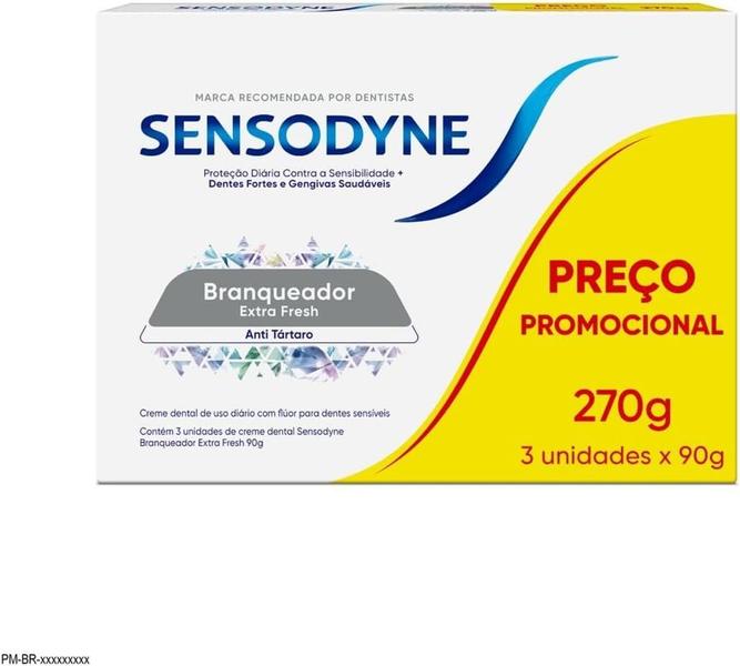 Kit Pasta de Dente Sensodyne Branqueador Extra Fresh 3 unidades 90g Imagem de Kit Pasta de Dente Sensodyne Branqueador Extra Fresh 3 unidades 90g