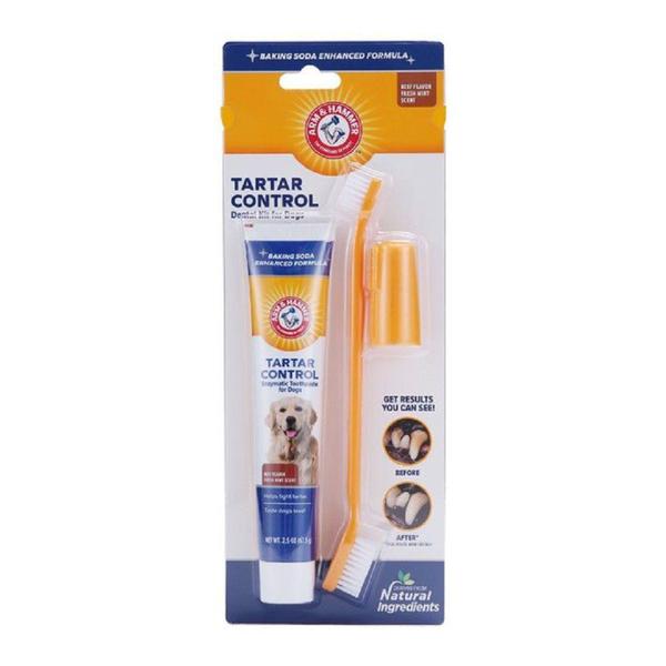 Imagem de Kit Pasta de Dentes Sabor Carne Escova e Dedeira para Cães - Arm&hammer