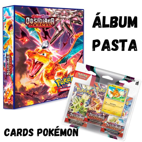 Imagem de Kit Pasta Fichário Pokémon Escarlate e Violeta Obsidiana em Chamas Dragonite + Blister Pack Triplo