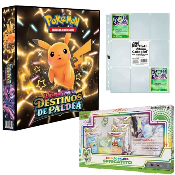 Imagem de Kit Pasta Fichário Pokémon Escarlete e Violeta Destinos e Paldea com 10 Folhas e Box Sprigatito TCG