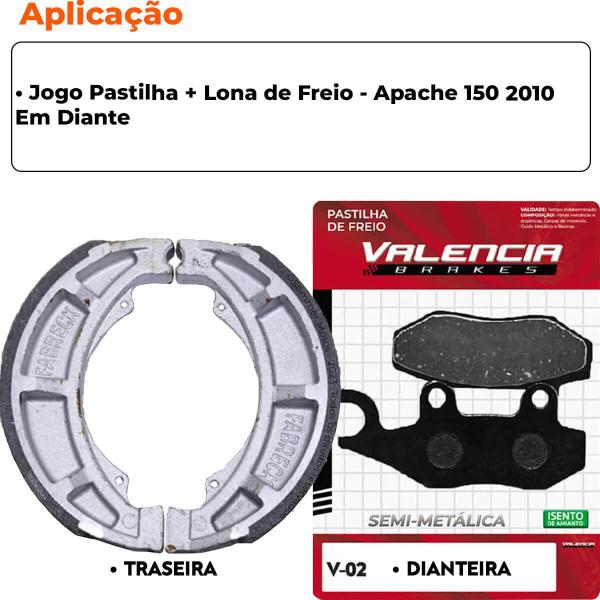 Imagem de Kit Pastilha + Lona Freio Apache 150 Valencia Brakes/Fabreck