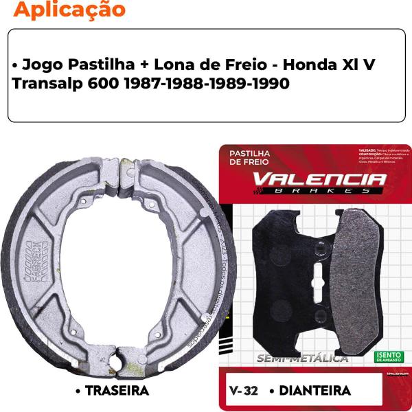 Imagem de Kit Pastilha + Lona Freio Xl V Transalp 600 1987 a 1990 Valencia Brakes/Fabreck