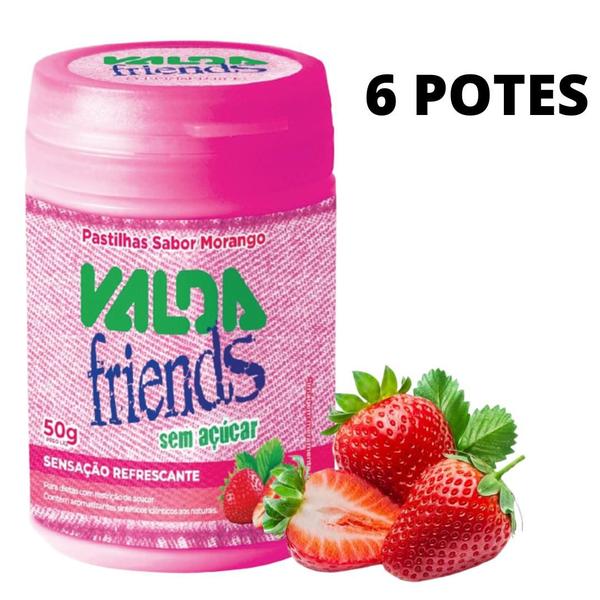 Imagem de Kit Pastilha Valda Friends Morango 6 Potes de 50g