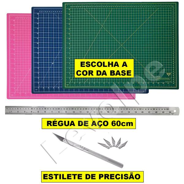 Imagem de Kit Patchwork Base Corte 60x45 + Regua Aço 60cm + Estilete