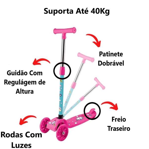 Imagem de Kit Patinete 3 Rodas Led Unicórnio Crianças 40Kg + Capacete