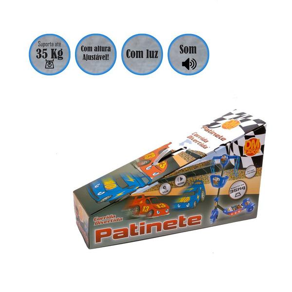 Imagem de Kit Patinete Dm Toys Corrida Divertida Cesta Led + Squeeze