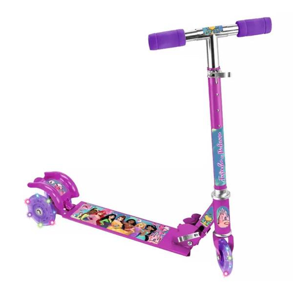 Imagem de Kit Patinete Dobrável Princesas 3 Roda C/Led 60Kg + Capacete