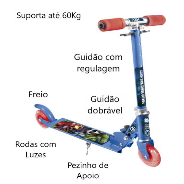 Imagem de Kit Patinete Infantil Avengers 2Roda Luzes Menino + Capacete