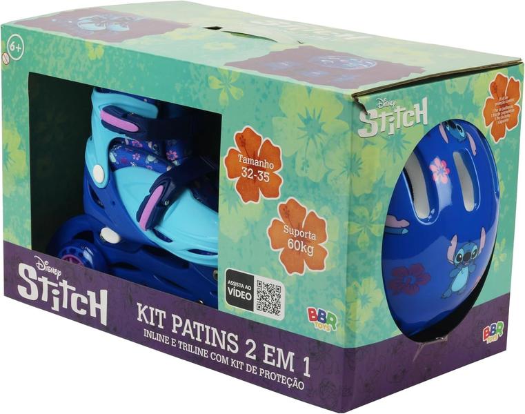 Imagem de Kit Patins 2 em 1 Inline e Triline com Kit de Proteção Stitch Disney