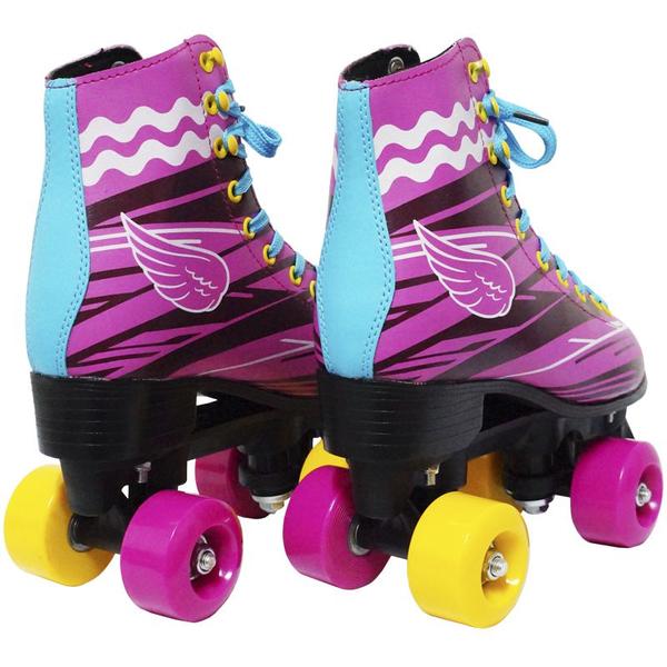 Imagem de Kit Patins Clássico Quad 4 Rodas Roller + Acessórios Feminino Rosa Tam 28 Importway BW-021-R