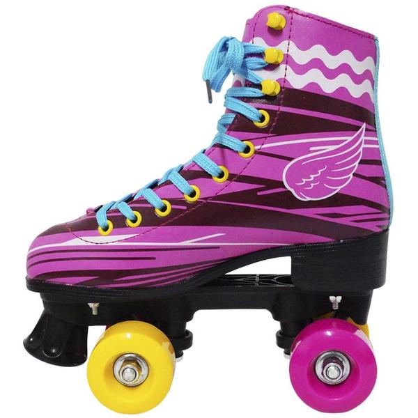 Imagem de Kit Patins Clássico Quad 4 Rodas Roller + Acessórios Feminino Rosa Tam 28 Importway BW-021-R