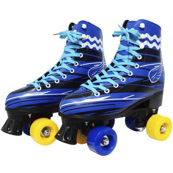 Imagem de Kit Patins Clássico Quad 4 Rodas Roller + Acessórios Masculino Azul Tam 29 Importway BW-021-AZ