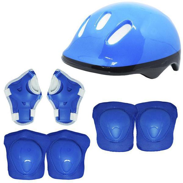 Imagem de Kit Patins Clássico Quad 4 Rodas Roller + Acessórios Masculino Azul Tam 30 Importway BW-021-AZ