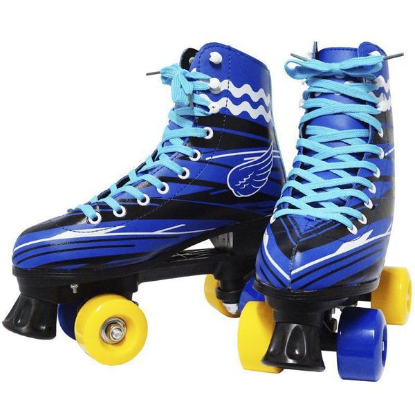 Imagem de Kit Patins Clássico Quad 4 Rodas Roller + Acessórios Masculino Azul Tam 30 Importway BW-021-AZ