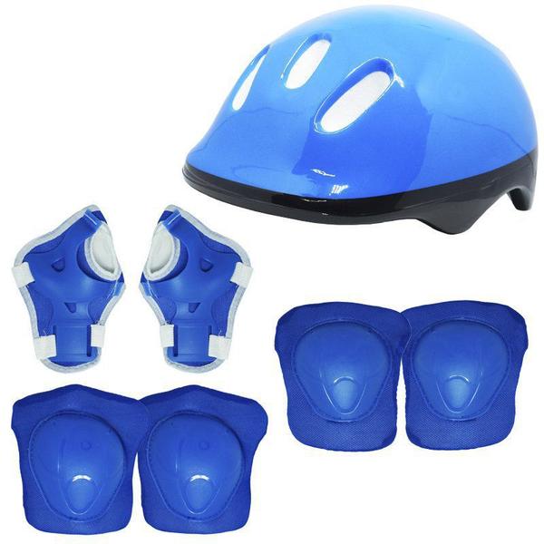 Imagem de Kit Patins Clássico Quad 4 Rodas Roller + Acessórios Masculino Azul Tam 31 Importway BW-021-AZ