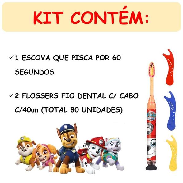 Imagem de Kit patrulha canina gum (80 flossers + escova c/ luz)