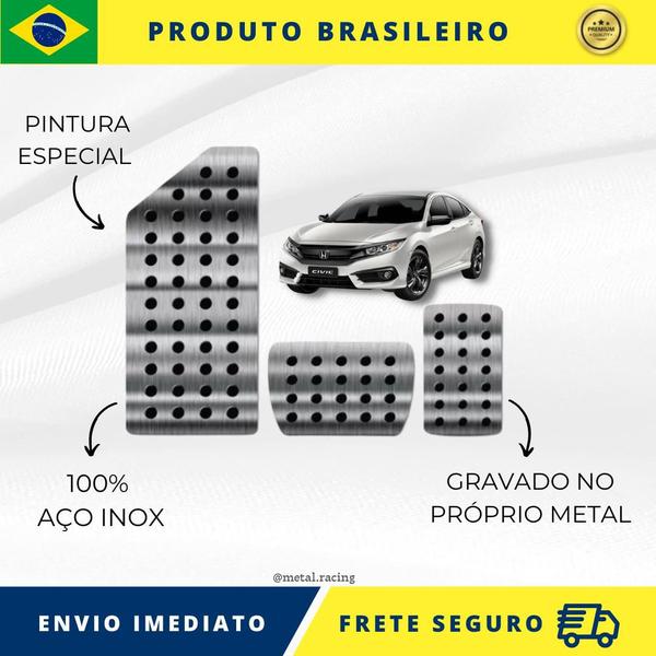 Imagem de KIT Pedaleira de Carro E Descanso de PÉ 100% AÇO INOX modelo do carro  Honda Civic G10 2016 Acima   Envio Rápido Brasil