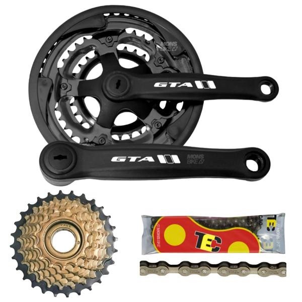 Imagem de Kit Pedivela Bike Coroa Tripla + Catraca 7v + Corrente Relação 21v Mtb