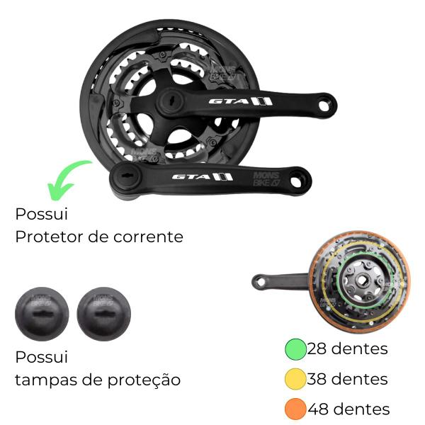 Imagem de Kit Pedivela Bike Mtb + Movimento Central 122,5mm + Pedal Plataforma Rosca Grossa