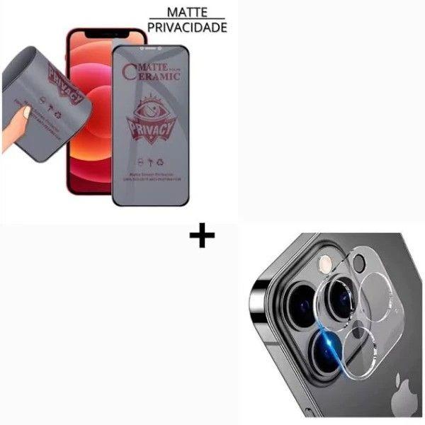 Imagem de Kit Película Cerâmica Fosca Privacidade + Película Câmera Traseira Compatível com Iphone 13 Pro