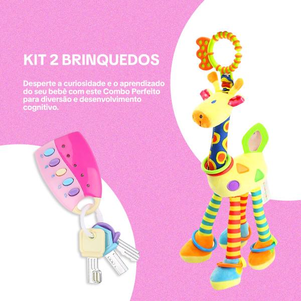 Imagem de Kit Pelúcia Girafa e Chave Musical Rosa Brinquedo Bebê