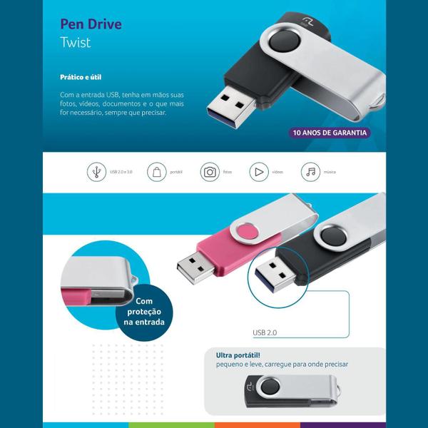 Imagem de Kit Pendrive 64G 32Gb Multilaser Twist 2.0 Preto Musicas