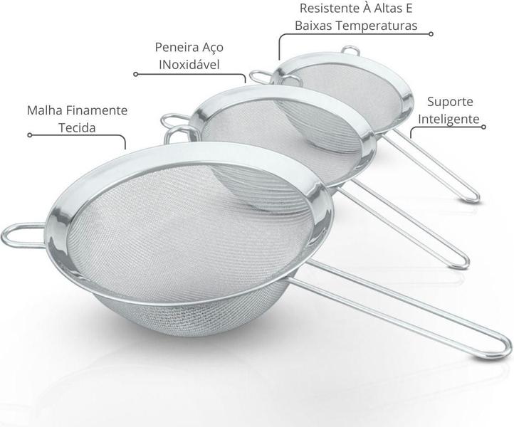 Imagem de Kit Peneiras em aço inox P/M/G - Origina Line