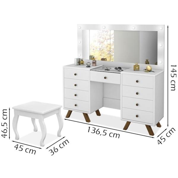 Imagem de Kit Penteadeira Com Banqueta Em MDF 00808900X022034 Branco LPA