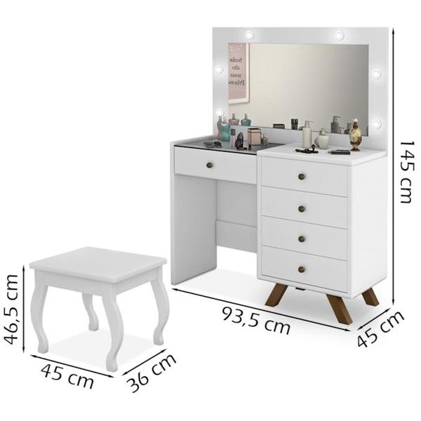 Imagem de Kit Penteadeira Com Banqueta Em MDF 00809101X022034 Branco LPA