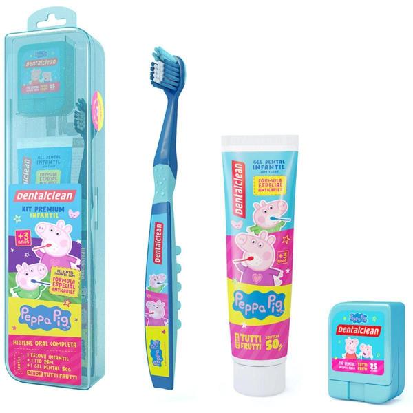 Kit Peppa Pig Escova + Fio Dental + Gel Dental - Dentalclean Imagem de Kit Peppa Pig Escova + Fio Dental + Gel Dental - Dentalclean