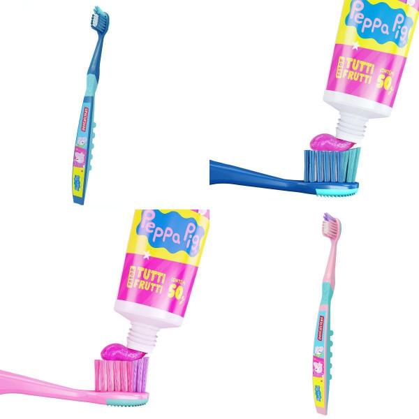 Kit Peppa Pig Escova + Fio Dental + Gel Dental - Dentalclean Imagem de Kit Peppa Pig Escova + Fio Dental + Gel Dental - Dentalclean