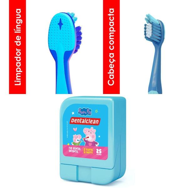 Kit Peppa Pig Escova + Fio Dental + Gel Dental - Dentalclean Imagem de Kit Peppa Pig Escova + Fio Dental + Gel Dental - Dentalclean