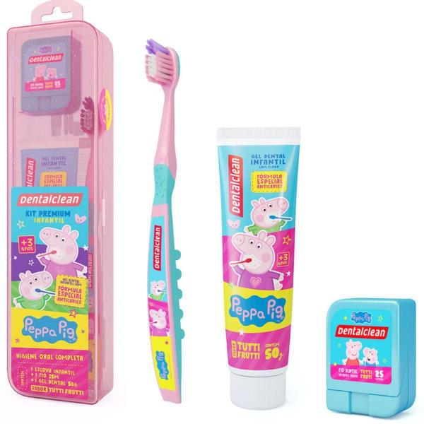Kit Peppa Pig Escova + Fio Dental + Gel Dental - Dentalclean Imagem de Kit Peppa Pig Escova + Fio Dental + Gel Dental - Dentalclean