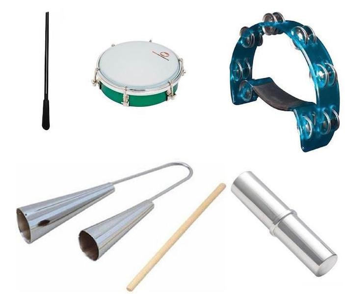 Imagem de Kit Percussão Music: Agogô Meia-Lua Tamborim Ganzá +