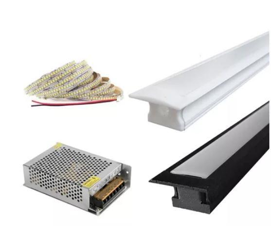 Imagem de Kit Perfil De Embutir 1 Metro + Fonte Alimentação + Fita Led