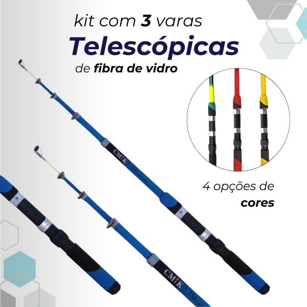 Imagem de Kit Pesca Completo 3 Varas Telescópica + 3 Molinetes + Iscas