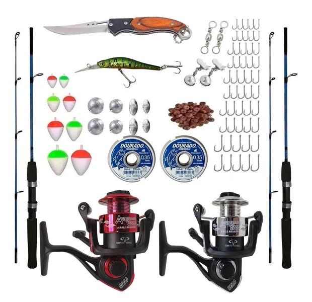 Imagem de Kit Pesca Completo Molinete 3 Rolamento Com Vara E Acessorio