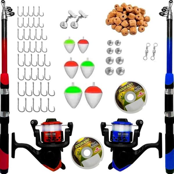 Imagem de Kit Pescaria 2 Vara 1,70m + 2 Molinete + Acessórios 