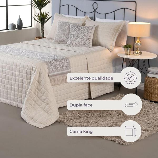 Kit Peseira Cama C/ Almofada Cheia King 5 Pçs Jacquard Cáqui - Gabriel Imagem de Kit Peseira Cama C/ Almofada Cheia King 5 Pçs Jacquard Cáqui