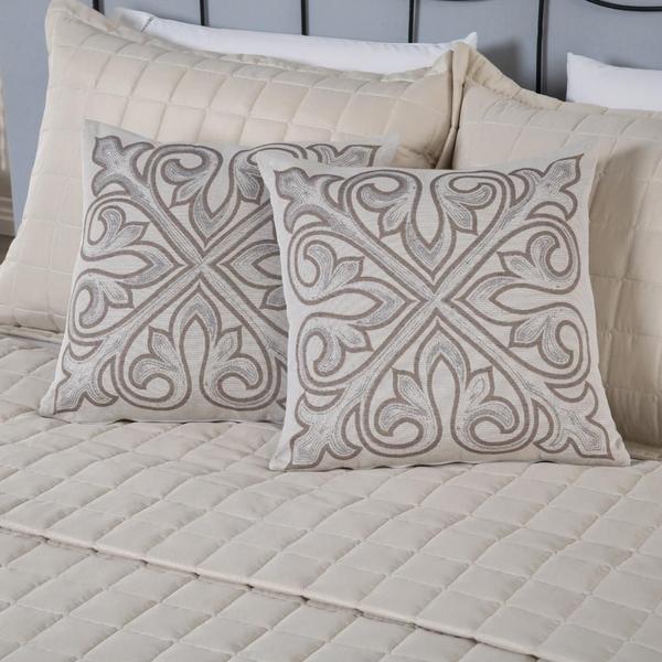 Kit Peseira Cama C/ Almofada Cheia King 5 Pçs Jacquard Cáqui - Gabriel Imagem de Kit Peseira Cama C/ Almofada Cheia King 5 Pçs Jacquard Cáqui